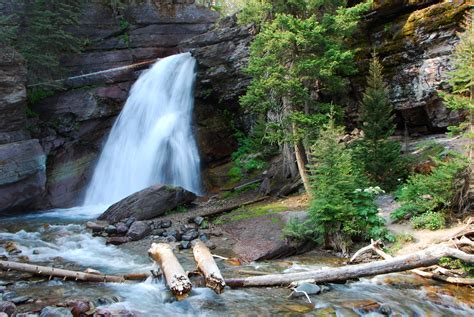 Waterfall Scenery At Glacier National Park Montana Image Free Stock