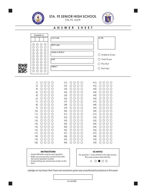 Answer Sheet Sample For Shading Tests Student Assessment And Evaluation