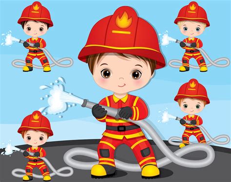Boy Firefighter Clipart Vector Fireman Clipart Little Boy Etsy