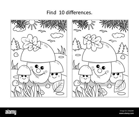 Find 10 Differences Visual Puzzle And Coloring Page With Three