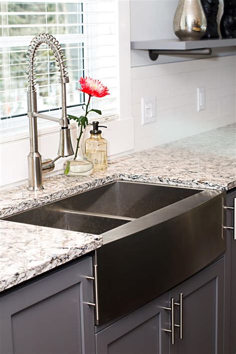 Stainless Steel Apron Front Sink In Transitional Kitchen Hgtv