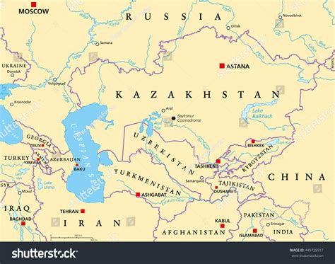 Caucasus And Central Asia Political Map With Countries Their Stock