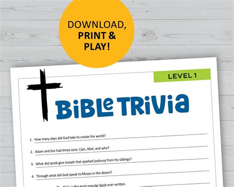 Bible Trivia Game Printable Easy Questions Christian Faith Etsy