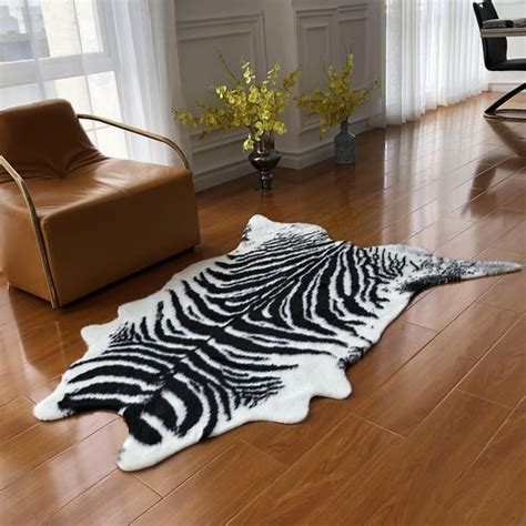 Tiger Rug White Black Area Rug Faux Fur Soft Rug Synthetic Fur Shag