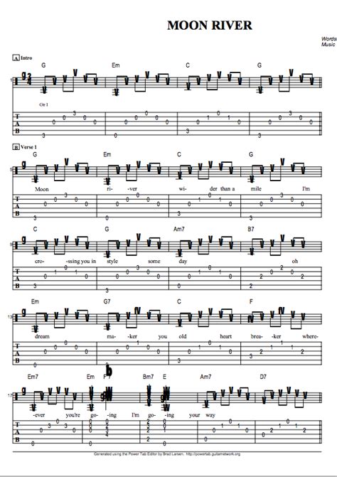 Guitar Tabs Song Sheet And Tabs For Moon River Guitar Tabs Songs
