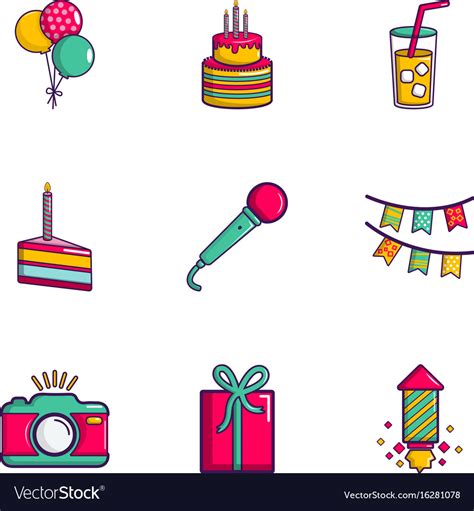 Birthday Party Icons Set Flat Style Royalty Free Vector