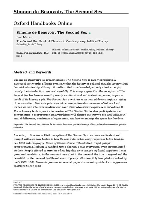 Pdf An Analysis Of Simone De Beauvoirs The Second Sex Macat