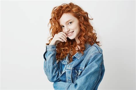 Free Photo Pretty Shy Ginger Girl Smiling Copy Space