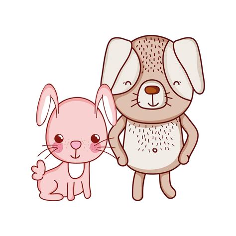 Cute Animals Rabbit And Dog Cartoon Isolated Icon Design 1846486