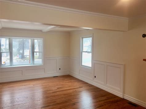 2 applying matte paint to walls. Walls- Linen White (912) Matte Finish Ceilings-Regal ...
