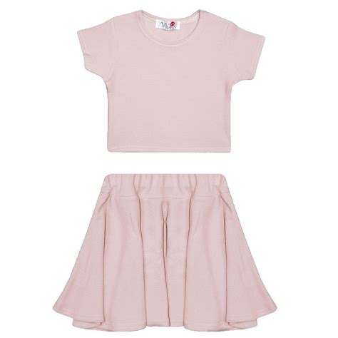 New Girls Kids Plain Crop Tops Skater Skirts Range Individual And Sets