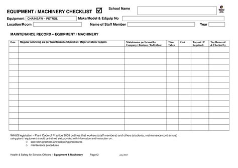 Machine Maintenance Checklist Template