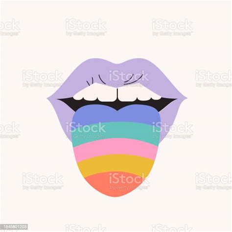 Ilustración De Labios Femeninos Cómicos Con Lengua De Color Arco Iris Tolerancia Lgbtq Concepto