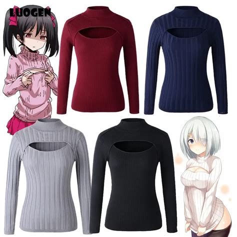 Japanese Anime Cosplay Open Chest Knitted Sweater Keyhole Women