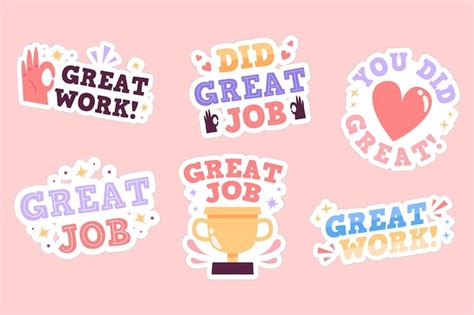 Free Vector Cartoon Good Job And Great Job Sticker Collection