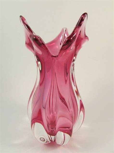 Vintage Murano Pink Art Glass Vase Hand Blown Glass Etsy Blown Glass Art Art Glass Vase