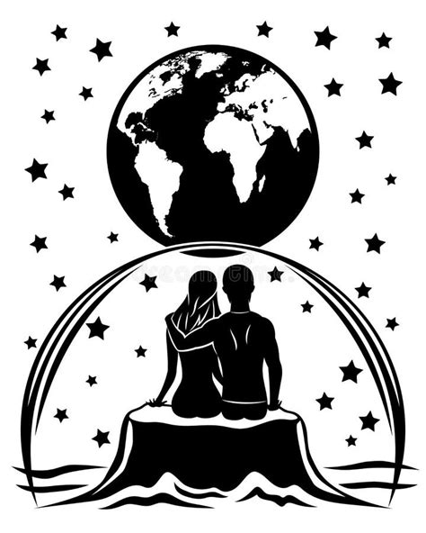 Romantic Couple Sitting On The Moon Stock Vector Illustration Of Black Futuristic 209488424