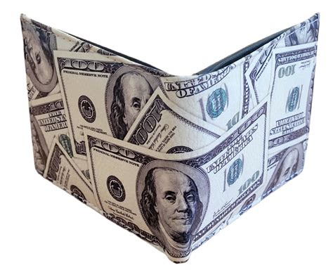 Multi 100 Dollar Bill Print Leather Wallet Leather Printed Bifold