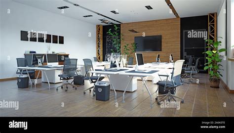 Modern Office Interior Design Concept 3d Rendering Design Stock Photo