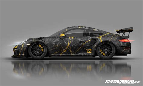 Porsche Gt3rs Black And Gold Marble Joyride Wrap Design Joyride