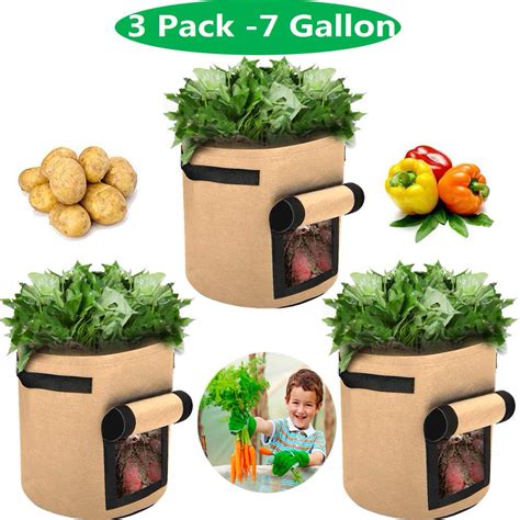 3 Pack Planting Grow Bags Potato Growing Bags 7 Gallon Window