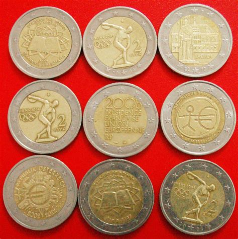 9 Commemorative Coins 2 Euro Different Types Low Start ★ No Reserve