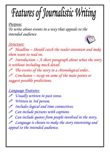 Features Of Journalistic Writing Poster Teaching Resources