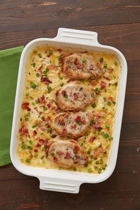 Place remaining onions and potatoes over the pork chops. Pork Chops with Cheesy Scalloped Potatoes - Pork chops ...