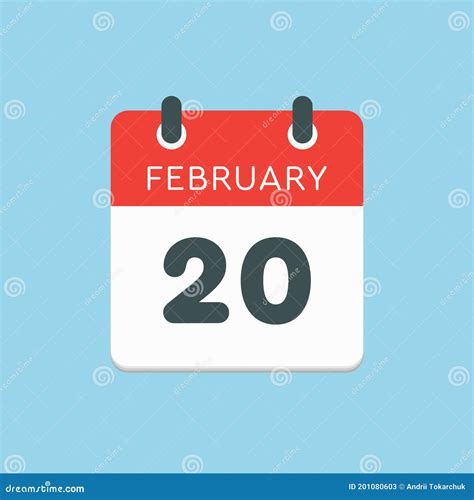 Icon Day Date 20 February Template Calendar Page Stock Vector