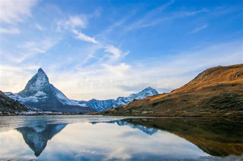 Mt Matterhorn Reflected In Riffelsee Lake Zermatt Canton Of Vala Stock