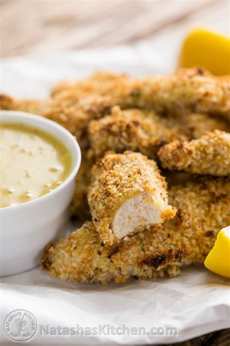 Baked Breaded Chicken Strips Recipe With Honey Mustard Dip