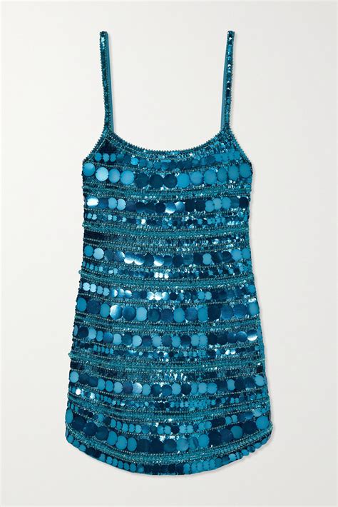 Retroféte Monae Crystal Embellished Sequined Tulle Mini Dress In Blue