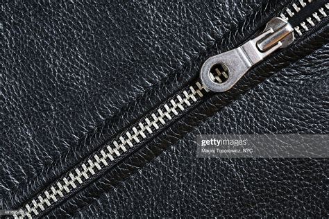 Closeup Of A Zipper In Black Leather Jacket High Res Stock Photo