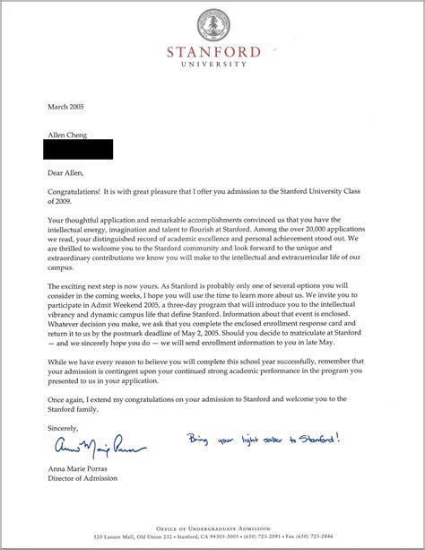 Stanford Acceptance Letter Real And Official