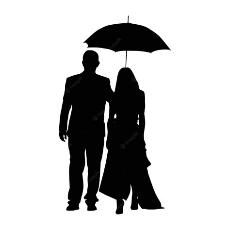Premium Vector Couple Silhouette With Umbrella