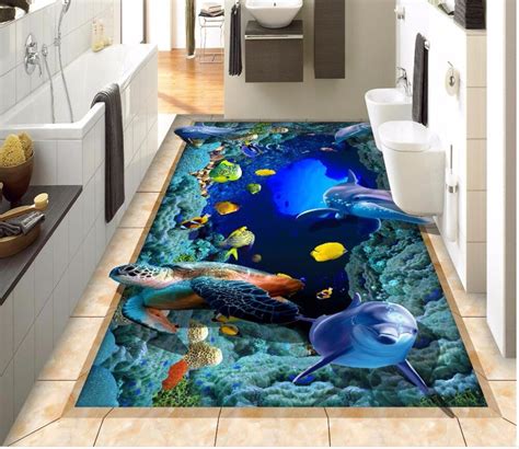 3d Flooring Ocean World Dolphin Tropical Fish 3d Stereo