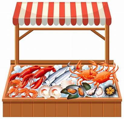 Seafood Stall Background Vector Illustration Fishes Vectors