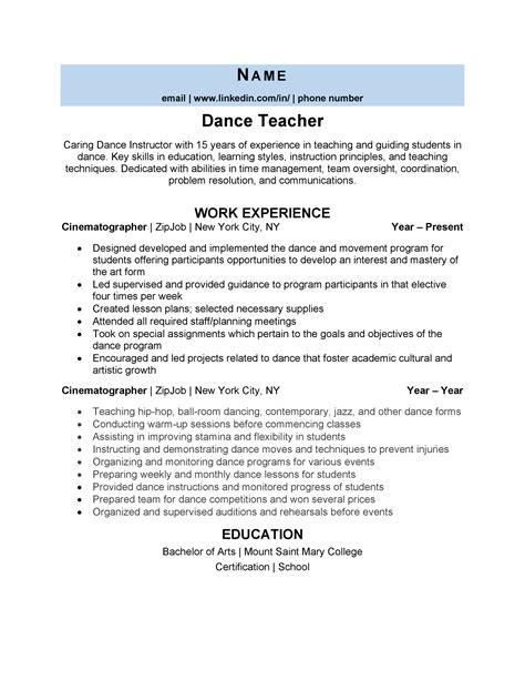 Dance Teacher Resume Example Tips And Tricks Zipjob
