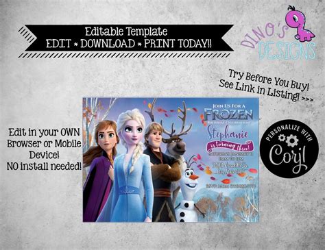 Frozen 2 Birthday Invitation Editable Electronic And Printable Etsy
