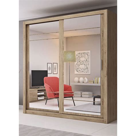 Klassy 2 Door Oak Mirrored 200cm Sliding Door Wardrobe Kl 08 — Furnicomp