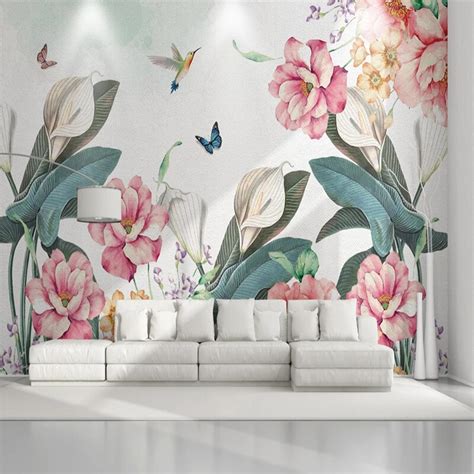 Custom Wallpaper Mural Pastoral Style Flowers Butterfly Bvm Home