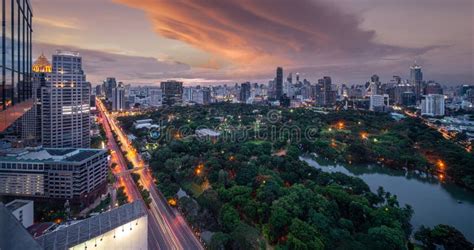 Lumpini Park And Bangkok City Stock Photo Image Of Downtown Night
