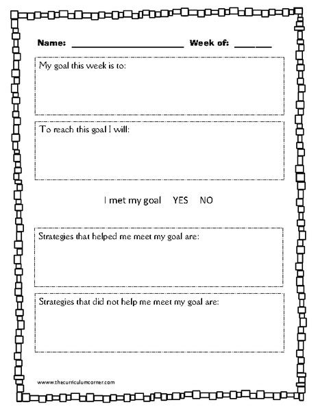 Student Weekly Goal Sheets Printables For Pre K 6th Grade Lesson Planet