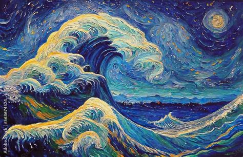 Great Wave Off Kanagawa Starry Night By Vincent Van Gogh Ilustração Do