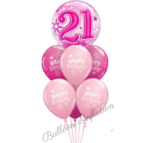 21st Birthday Pink Starburst Bubble Balloon Bouquet