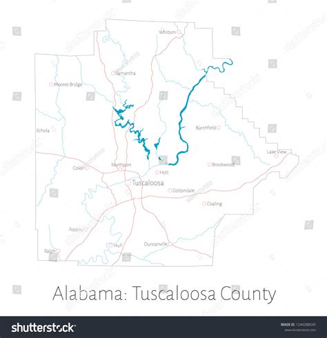 Detailed Map Tuscaloosa County Alabama Usa Stock Vector Royalty Free