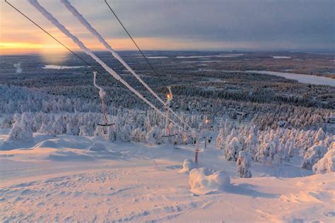 View Of The Ski Resort Ruka Finnish Lapland Cold Winter Day Stock