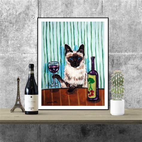 Siamese Cat Art Wine Canvas Orpaper Print T Modern Giclee Etsy