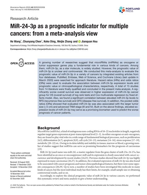 Pdf Mir P As A Prognostic Indicator For Multiple Cancers From A