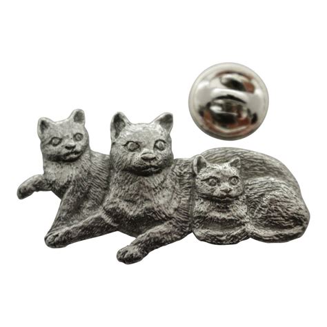 Cat With Kittens Pin ~ Antiqued Pewter ~ Lapel Pin Antique Pewter